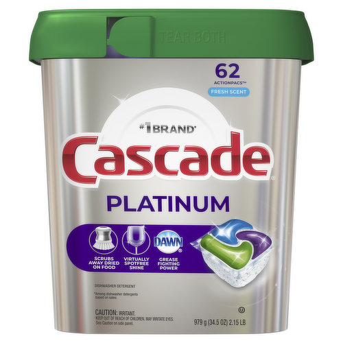 Cascade Cascade Platinum Dishwasher Detergent Pods, Fresh, 62 Count