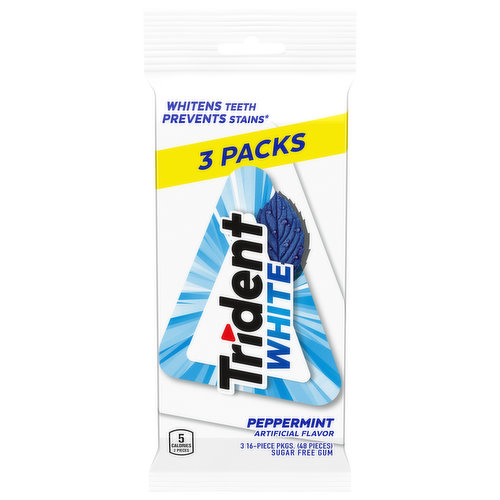 Trident White Gum, Sugar Free, Peppermint, 3 Packs