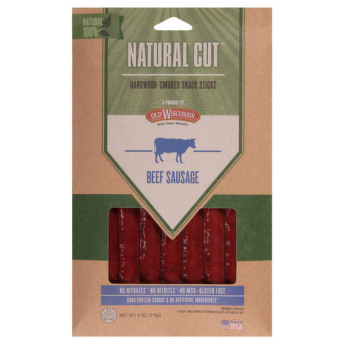 Old Wisconsin Natural Cut Snack Sticks, Hardwood-Smoked, Beef Sausage