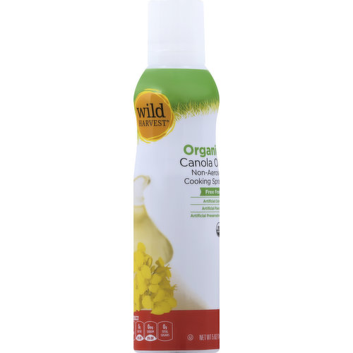 Free from: artificial flavors. Per 1/4 Sec. Spray: 0 calories; 0 g sat fat (0% DV); 0 mg sodium (0% DV); 0 g total sugars. USDA Organic. Certified Organic by Bureau Veritas. Free from: artificial colors; artificial preservatives. 100% Quality Guaranteed: Like it or let us make it right. That's our quality promise. www.mywildharvest.com. To learn more about Wild Harvest products, including our full line of organic products, and for recipes, please visit www.mywildharvest.com. Product of Romania and Ukraine. Packed in Spain.
