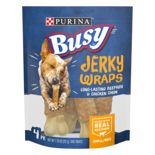 Purina Busy Grain Free Small/Medium Breed Dog Jerky Rawhide Treats, Jerky Wraps Beefhide & Chicken