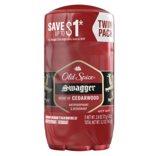 Old Spice Red Collection Old Spice Red Collection Swagger Scent Invisible Solid Antiperspirant and Deodorant for Men, 2.6oz TWIN Pack