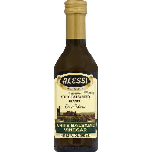 Premium. www.alessifoods.com. A deposit found in the bottle is a natural occurrence of the product and does not deter the quality. Acidity 6%. Product of Italy. Packed in the USA.
