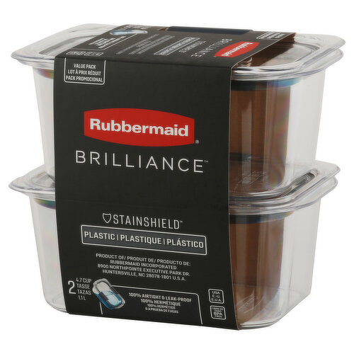 Rubbermaid Brilliance Container, Plastic, Value Pack