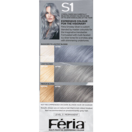 L'Oréal Paris Feria Multi-Faceted Shimmering Permanent Hair Color, S1 Silver  Grey, with Aromatic Shimmer Serum, Gentle, Deep Conditioning Hair Color for  Women, 1 EA : : Beauty & Personal Care