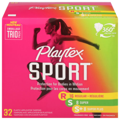 Playtex Sport Tampons, Plastic Applicator, Regular/Super/Super Plus