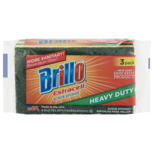 Brillo Estracell Scrub Sponge, Heavy Duty, 3 Pack