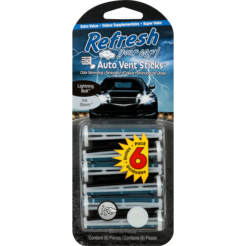 REFRESH YOUR CAR! Auto Vent Sticks, Lightning Bolt, Ice Storm, 6 Pack