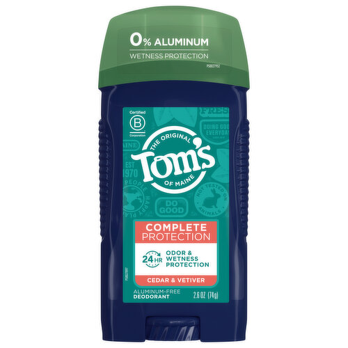 Tom's of Maine Deodorant, Cedar & Vetiver, Complete Protection