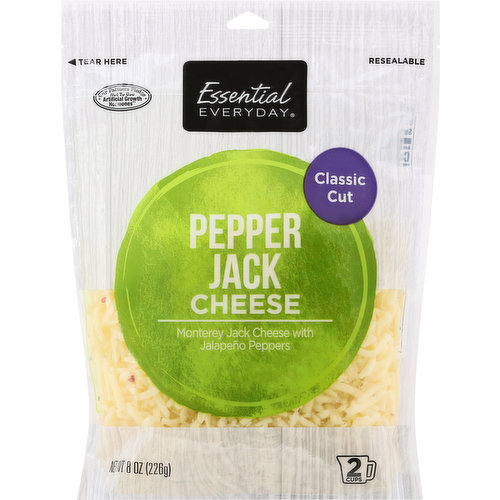 Essential Everyday Cheese, Pepper Jack, Classic Cut, Shredded,