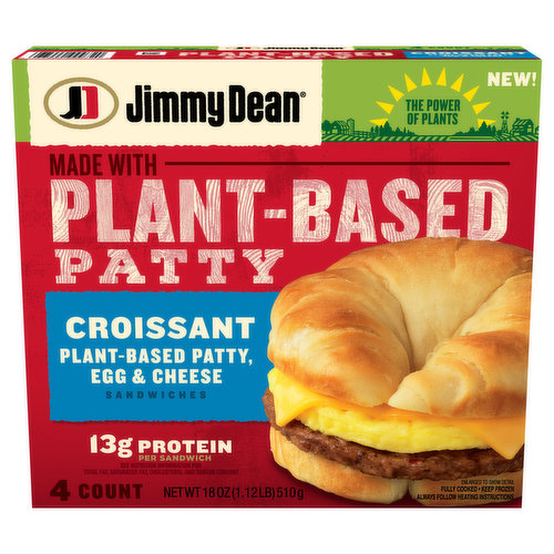 Jimmy Dean Jimmy Dean Croissant Breakfast Sandwiches with Plant-Based Patty, Egg, and Cheese, Frozen, 4 Count