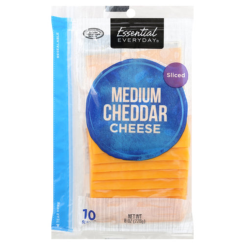 Essential Everyday Cheese, Medium Cheddar, Sliced