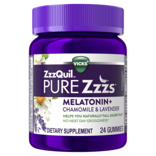 Vicks PURE Zzzs Vicks PURE Zzzs Melatonin Sleep Aid Gummies, 1mg, Dietary Supplement, 24 Ct