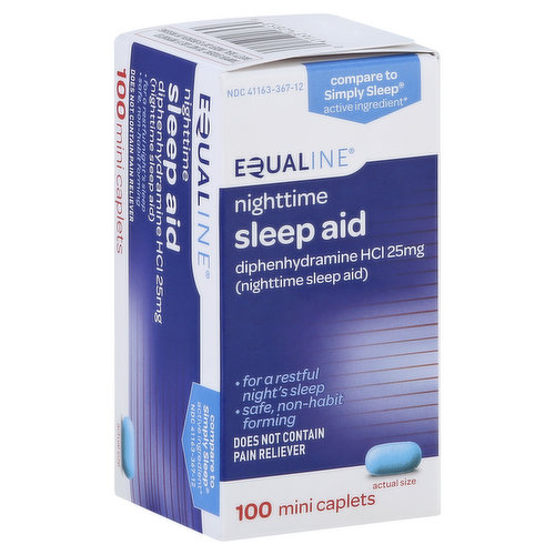 Other Information: Each caplet contains: calcium 28 mg. Store at 77 degrees F (25 degrees C); excursions permitted between 59-86 degrees F (15-30 degrees C). See end flap for expiration date. Misc: Diphenhydramine HCl (25 mg) (nighttime sleep aid). For a restful night's sleep. Safe, non-habit forming. Does not contain pain reliever. Compare to Simply Sleep active ingredient (This product is not manufactured or distributed by McNeil Consumer Healthcare, owner of the registered trademark Simply Sleep). Questions or comments? 1-877-932-7948. Does not contain gluten. Contact us at 1-877-932-7948, or www.supervalu-ourownbrands.com.