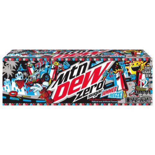 Mtn Dew Soda, Zero Sugar, Summer Freeze, 12 Cans