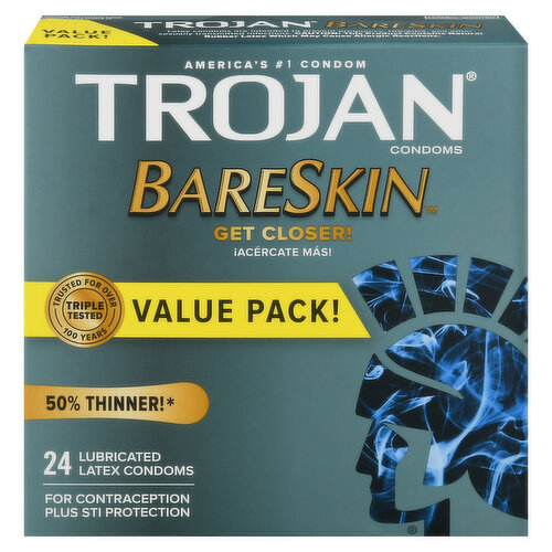 Trojan BareSkin Latex Condoms, Lubricated, Value Pack