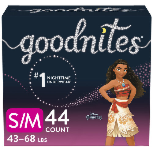 GoodNites Underwear, Nighttime, Disney Princess, S/M (43-68 lbs), Girls