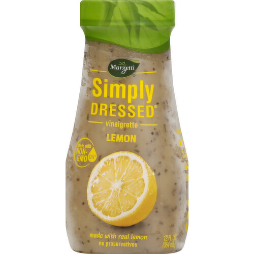 Made with non-GMO oil (Oil used is made from seeds that were not genetically engineered). Made with: extra virgin olive oil; real white wine vinegar; non-GMO canola oil (Oil used is made from seeds that were not genetically engineered); real lemon. Made with real lemon. No preservatives. Simply made - simply delicious! Our recipes include only the essential ingredients for pure, fresh flavor. Left Out: no artificial flavor or color; no high fructose corn syrup; gluten free. Questions or comments? www.simplydressed.com.
