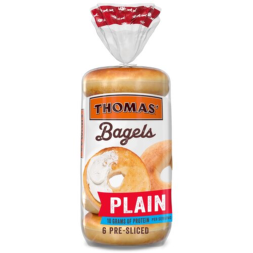 Thomas' Plain Pre-sliced Bagels, 6  count, 20 oz