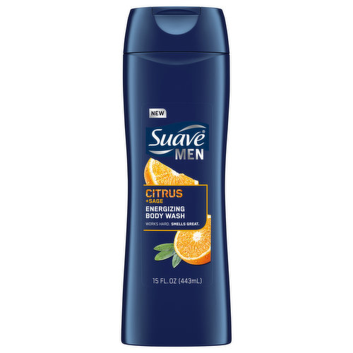 Suave Men Body Wash, Energizing, Citrus + Sage