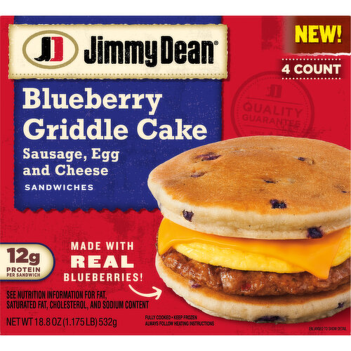 Jimmy Dean Blueberry Griddle Cake Sausage, Egg and Cheese Sandwiches, 4 ct