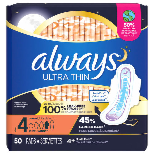 Always Pads, Ultra Thin, Size 4, Overnight