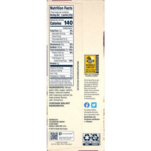 quaker oatmeal nutrition facts