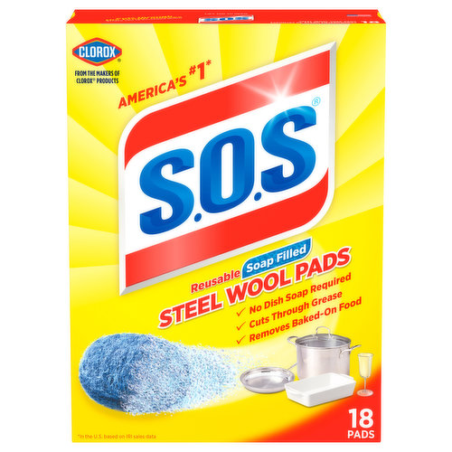 S.O.S Steel Wool Pads, Soap Filled, Reusable