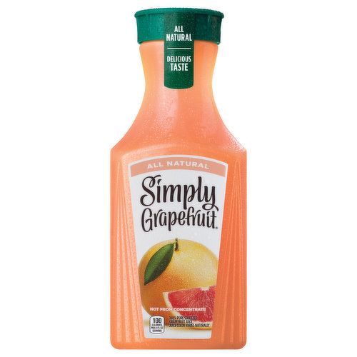 Citrus lovers have an exhilarating alternative! Made from a harmonious blend of grapefruit varieties, Simply Grapefruit is a 100% not-from-concentrate grapefruit juice.
The tart, sweet and delicious taste of grapefruit. It is a 100% grapefruit juice made simply for a delicious taste. What more could you ask for? Simply Grapefruit delivers on the delicious and fresh taste you want from a fruit juice without overcomplicating it. What you see is what you get. In fact, Simply juices and juice drinks always have the Fresh Taste Guarantee. Plus, its all-natural without GMOs and has no added sugar. With Simply Grapefruit, the difference is clear. Clear enough that you can see the all-natural ingredients inside. Because with Simply, theres nothing to hide.