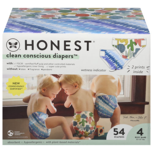 Honest Clean Conscious Diapers Diapers, 4, Busy Babe, 22-37 lbs