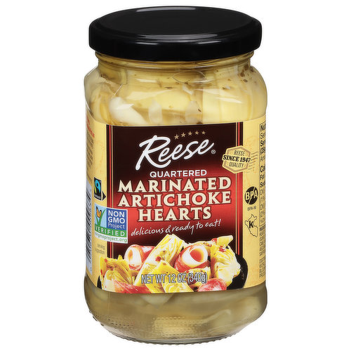 Reese quality since 1947. Delicious & ready to eat! Certified Fair Trade. Artichokes are Fairtrade certified, traded, audited and sourced from Fairtrade producers, total 58.8%. For more visit info.fairtrade.net/sourcing.