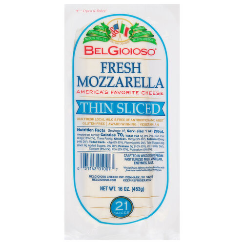 BelGioioso Cheese, Fresh Mozzarella, Thin Sliced