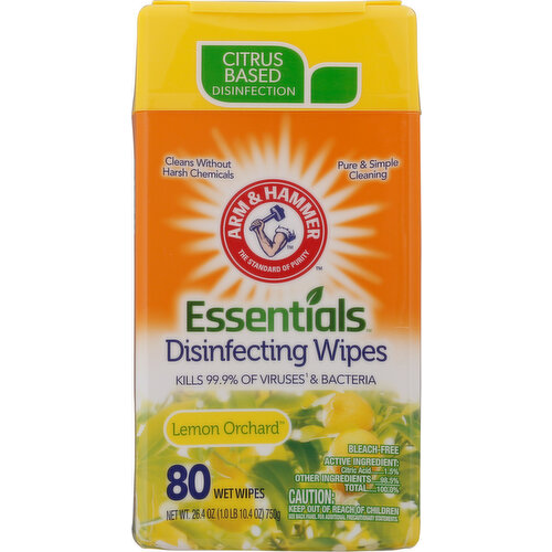 Citrus based disinfection. Cleans without harsh chemicals. Pure & simple cleaning. The standard of purity. Kills 99.9% of viruses (Human Coronavirus, Influenza H1N1. Rhinovirus Type 37, Rotavirus) & bacteria. Bleach-free. Thick and durable wipes. 2x thicker! Moisture-lock space saving pack. Easy start first wipe is ready to use. Easy to store. Snap-close lid. Stackable. Powerfully pure cleaning. Kills cold & flu viruses (Human Coronavirus, Influenza H1N1, Rhinovirus Type 37). Kills MRSA (Methicillin resistant staphylococcus aureus), Strep (Streptococcus pyogenes), Staph (Staphylococcus aureus), E.Coli (Eshcherichia coli), Salmonella (Salmonella enterica), Kleb (Klebsiella pneumoniae0). Worry-Free Cleaning On: kitchens (Food contact surfaces must be rinsed with potable water); bathrooms; classrooms; pet areas; car interiors; gyms. Canister & lid. Remove label before recycling. Please recycle.