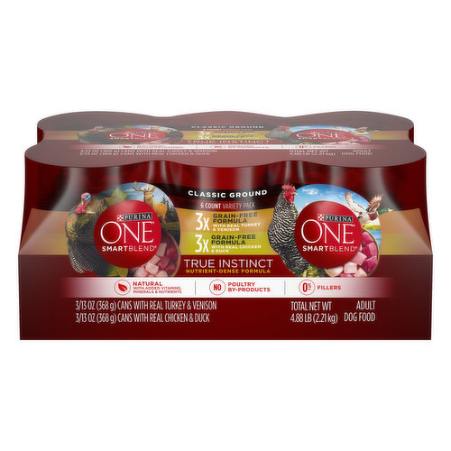 Purina One SmartBlend True Instinct Dog Food, Turkey & Venison/Chicken & Duck, Classic Ground, Variety Pack