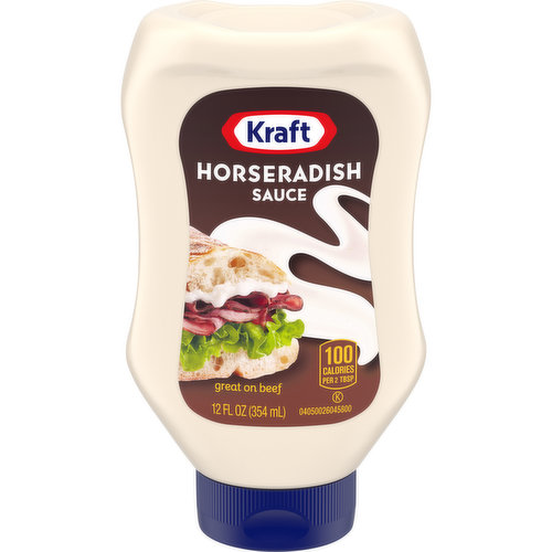 Kraft Horseradish Sauce offers a unique, classic taste that the entire household is sure to love. This creamy horseradish sauce has a spicy, rejuvenating taste, and the spreadable texture allows for easy application. This classic horseradish sauce is great on beef, and you can use it to make a dressing for salad or a creamy dipping sauce. The squeezable 12 fluid ounce bottle lets you apply just the right amount of sauce to a sandwich or wrap without having to reach for a utensil. For best results, place the plastic bottle upside down when it's nearly empty. Packaged in a resealable bottle to help lock in flavor.