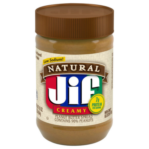 Jif Peanut Butter Spread, Low Sodium, Creamy, Natural