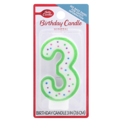 Betty Crocker Birthday Candle, Numeral 3, 3 Inch