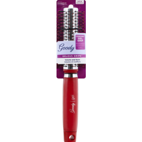 Volume and style. Comfort gel grip. New. The perfect brush for daily styling that features a comfort gel handle and ion infused bristles that work with your hair dryer to alleviate annoying static, leaving your hair shiny, glossy and frizz-free. Facebook. Instagram. Look good, (hashtag)FeelGoody (at)goodyhair & goody.com. We would love to hear from you: 1.800.241.4324. Made in China.