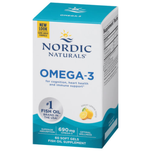 Nordic Naturals Omega-3, 690 mg, Lemon, Soft Gels - 60 soft gels