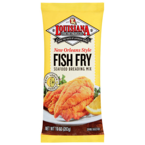 Est 1892. Bring the taste of Louisiana home! Real lemon added. 10 oz. of LA fish fry seafood breading mix coats approximately 3-4 lbs. of seafood.