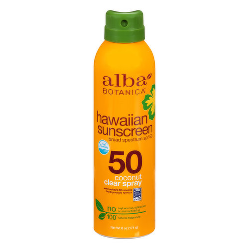 Alba Botanica Hawaiian Sunscreen, Coconut, Clear Spray, Broad Spectrum SPF 50