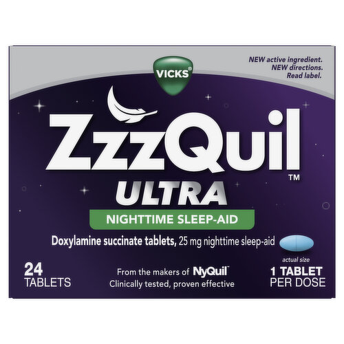 Vicks Ultra Vicks ZzzQuil Ultra Sleep Aid Tablets, 25mg Doxylamine Succinate, Over-the-Counter Medicine, 24 Ct