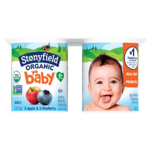 Stonyfield Organic YoBaby Yogurt, Whole Milk, Apple & Blueberry, 6+ Months