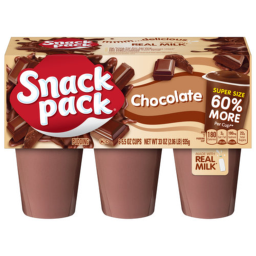 60% more per cup (60% more pudding per 5.5 oz cup than regular-sized Snack Pack pudding cup). Mmm - delicious. No artificial growth hormones used (No significant difference has been shown between milk derived from rBST-treated cows and non-rBST treated cows). No high fructose corn syrup. No preservatives.