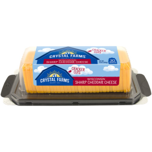 Crystal Farms Cheese Slices, Sharp Cheddar, Wisconsin, Cracker Cuts