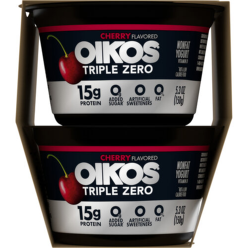 Oikos Triple Zero Yogurt, Cherry Flavored, Nonfat, Blended Greek