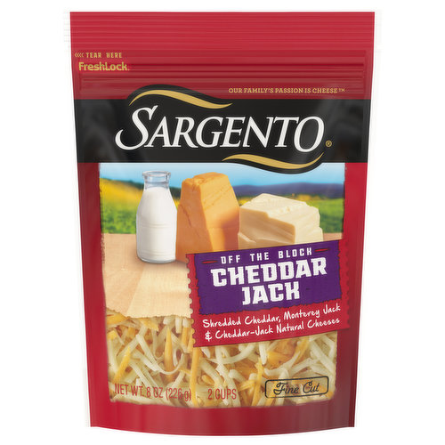 Sargento Off the Block Shredded Cheese, Cheddar Jack, Fine Cut
