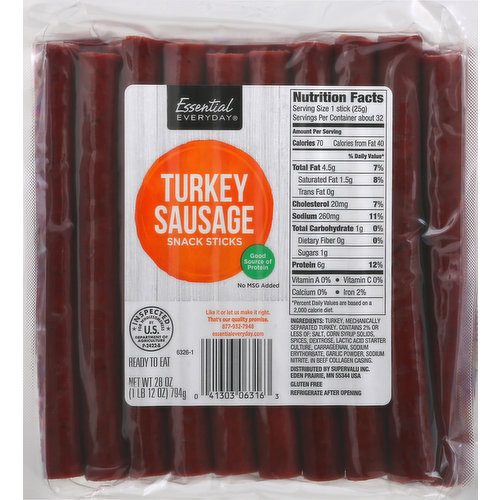Essential Everyday Snack Sticks, Turkey Sausage