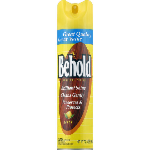 Great quality. Great value. Brilliant shine. Cleans gently. Preserves & protects. Protects from water spills, wear and stains. Brilliant shine enhances the natural beauty of woods. Cleans away dust, fingerprints and smudges. Leaves a fresh, clean scent. Uses Throughout Your Home: Use Behold to dust, clean & shine these surfaces: furniture/stair rails; paneling/window sills; cabinets/counters. Contains no CFCs which deplete the ozone layer.