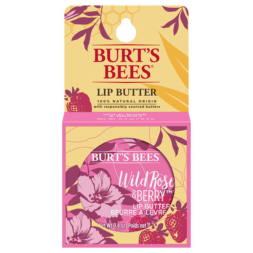 100% natural origin with responsibly sourced butters. Indulge your lips with Burt's Bees Lip Butter. Infused with rejuvenating rose extract and strawberry oil. Ingredients from nature. Formulated withour parabens, phthalates, petrolatum or SLS. Cruelty free. Leaping bunny certified. Responsibly sourcing.